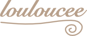 text logo of louloucee design website with swirl underneath